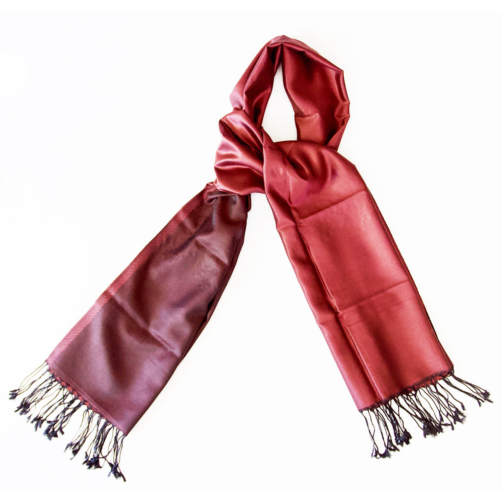Highroad | Wine Red And Dark Weave – Mulberry Silk Women’s Reversible Scarf