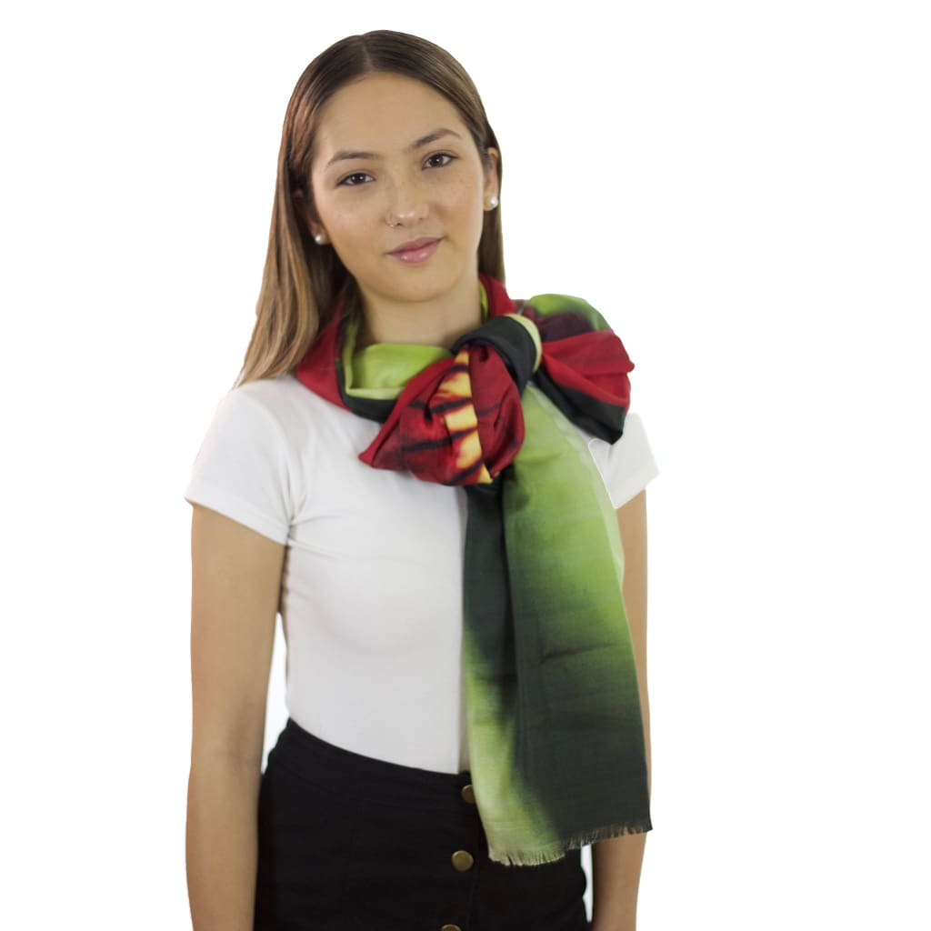 Red Allure | Red Pansies - Pure Silk Floral Womens Scarf - Silk Scarf