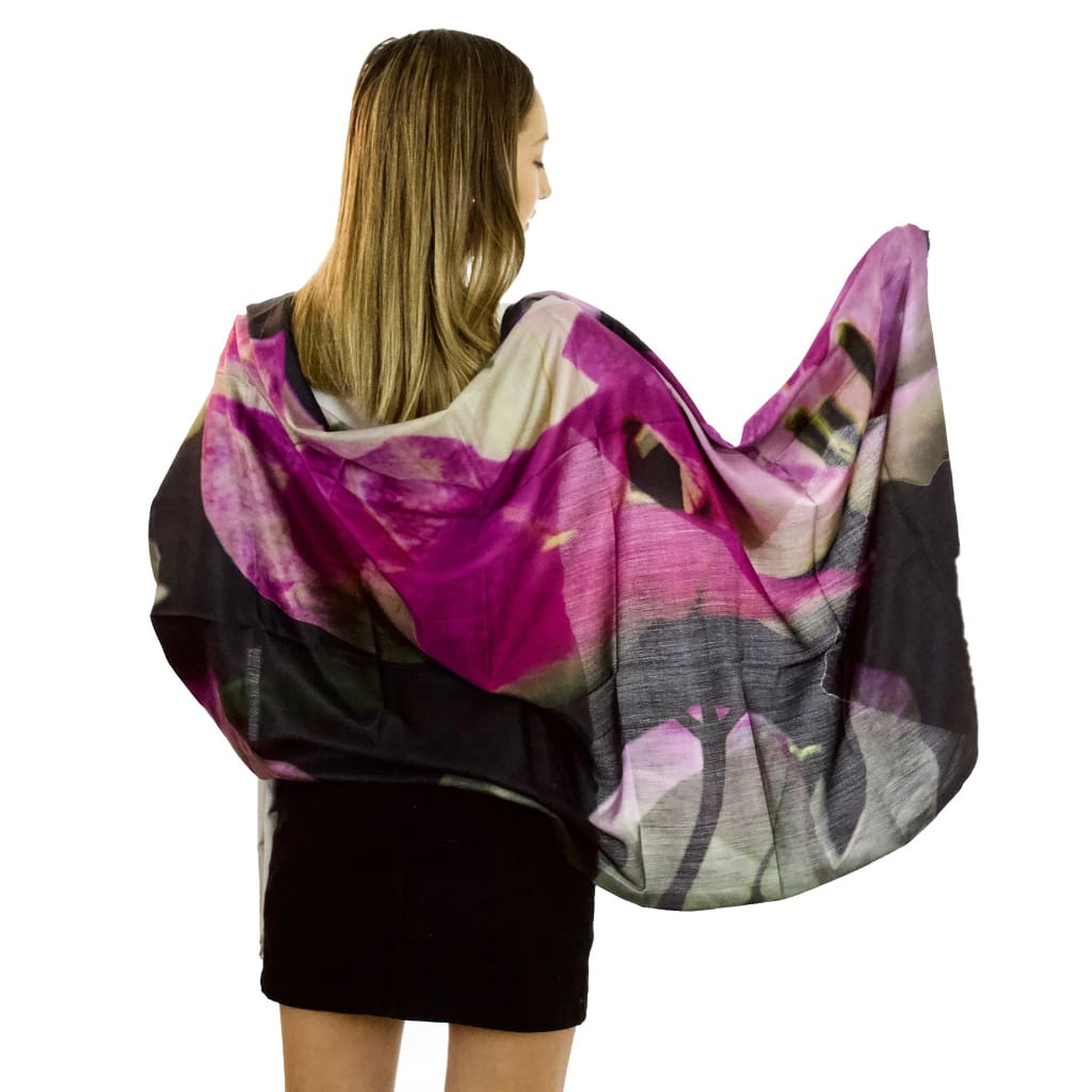 Soft Blushes | Pink Bougainvillea - Soft Pink Pure Silk Floral Womens Scarf - Silk Scarf