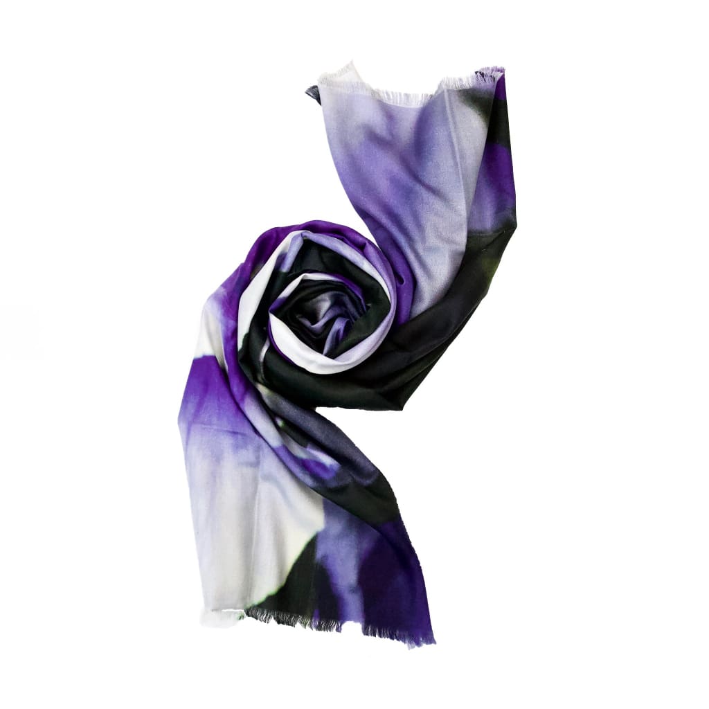 Violet In The Bush | Purple Pansies - Pure Silk Floral Womens Violet Scarf - Silk Scarf