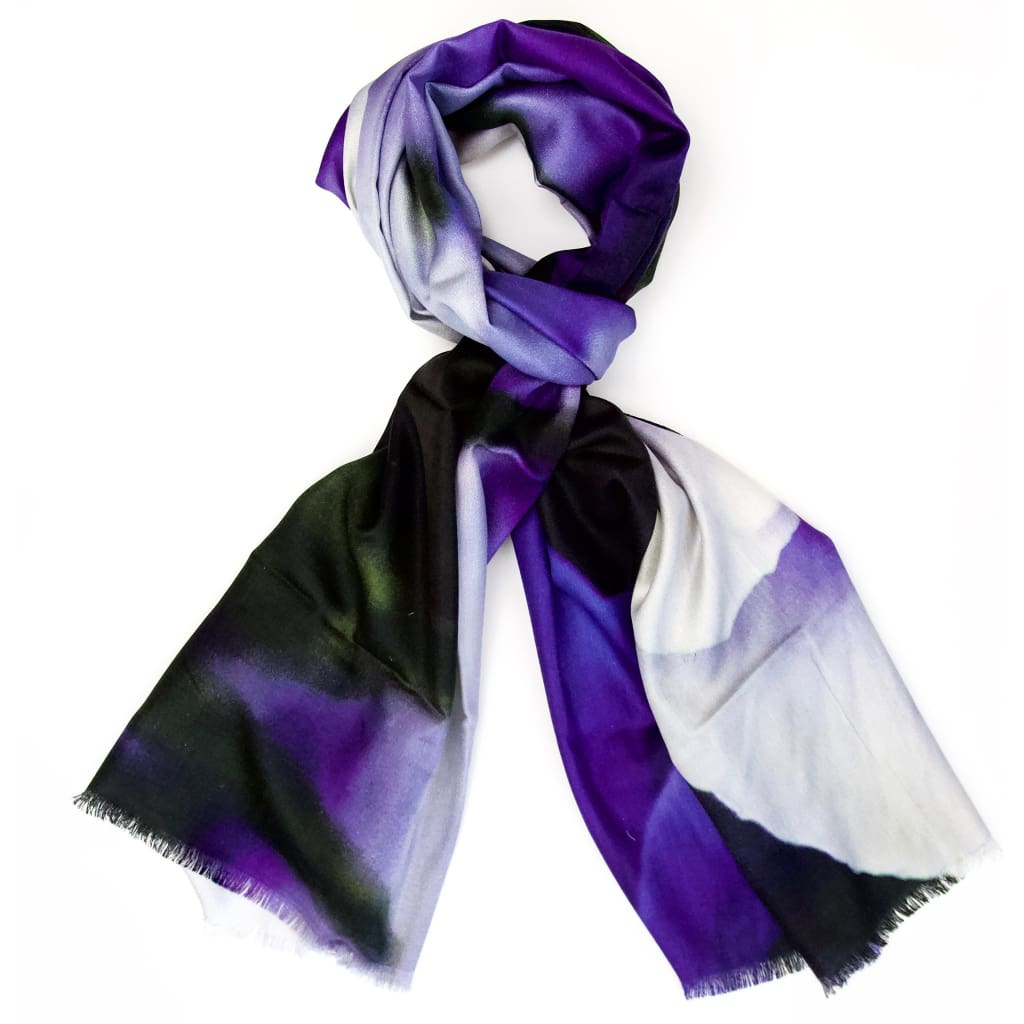 Violet In The Bush | Purple Pansies - Pure Silk Floral Womens Violet Scarf - Silk Scarf